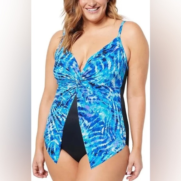 MIRACLE SUIT Dream Shaper Blue Patterned Women's One Piece Swimsuit Size 14 NWT - Picture 1 of 9